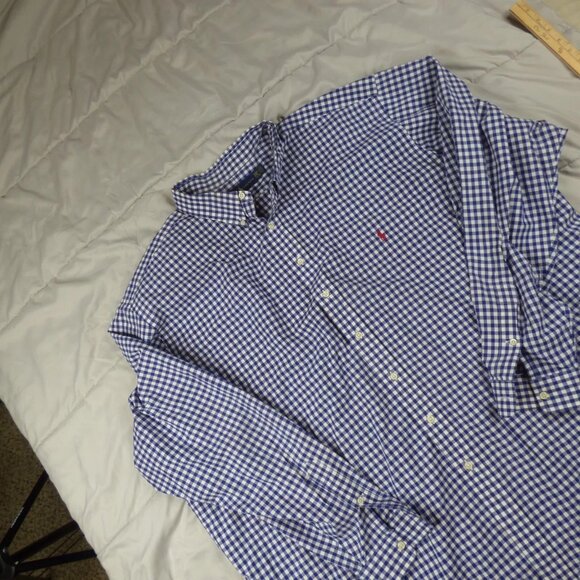 Polo Ralph Lauren Long Sleeve Blue White Gingham Button Down Shirt Men's 4XLT - Picture 3 of 4